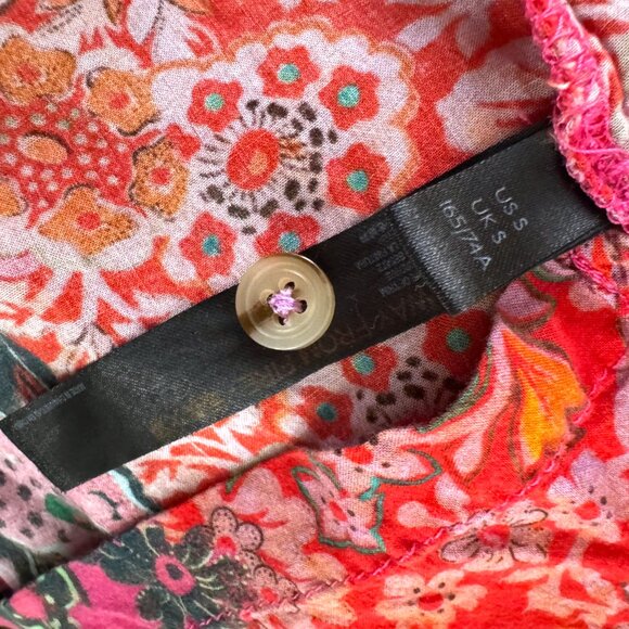 Anthropologie Boho Floral Pajama Set Farm Rio Inspired Print Red Pink Sleepwear - Picture 10 of 14